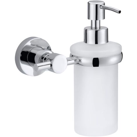 tesa Loxx Dispenser Sapone Liquido - Portasapone adesivo in metallo inox cromato e vetro satinato - senza Perforazione - Rimovibile senza tracce - Contiene 200 ml, 170mm x 127mm x 107mm (1/4)