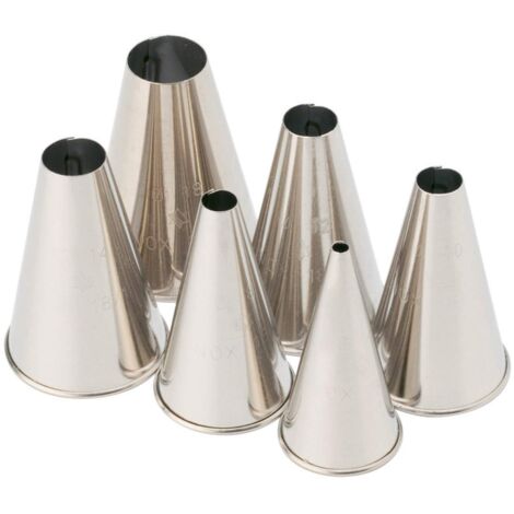 PIAZZA - 6 Beccucci Sac a Poche Riutilizzabili in Acciaio Inox Per Realizzare Decorazioni su Dolci, Torte, Cioccolatini. Bocchette per Pasticceria - 6 Beccucci Foro Tondo, Diverse Misure (1/3)