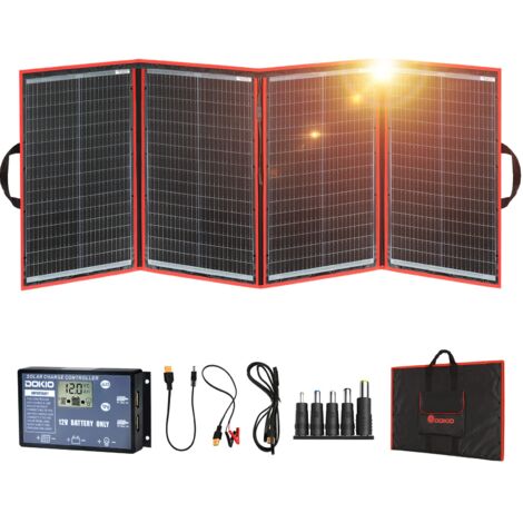 DOKIO 200W Pannello Solare Portatile (4,4 kg, 67 49cm) Mobile e Pieghevole + 20A Regolatore con Presa USB 5V 2A