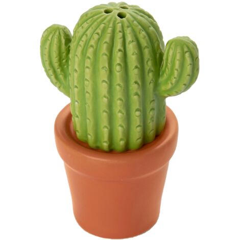 Fisura - Originale saliera e pepiera Set sale e pepe per la tavola a forma divertente Set di saliere e pepiere in ceramica. Moderna saliera da tavolo (Cactus, verde) (1/5)