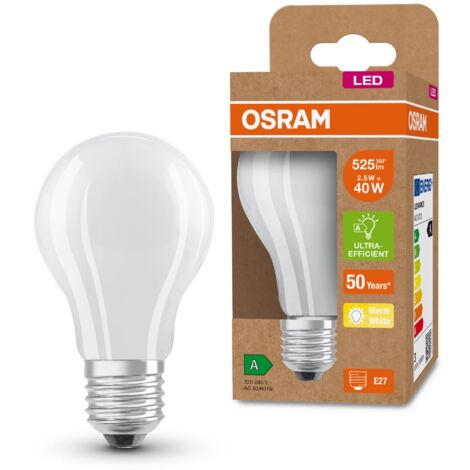 OSRAM LED a risparmio energetico, lampadina smerigliata, E27, bianco caldo (3000K), 2,5 watt, sostituisce lampadina da 40W, altamente efficiente e a risparmio energetico, confezione da 6