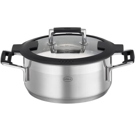 RÖSLE SILENCE PRO Casseruola universale di ottima qualità in acciaio inox 18/10, 20 cm, coperchio in vetro, scala graduata interna, per cottura a induzione, lavabile in lavastoviglie (1/5)