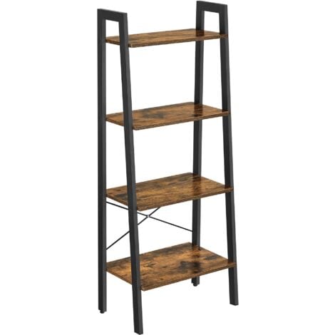 VASAGLE Scaffale a Scala, Libreria a 4 Ripiani, Scaffale Portaoggetti, per Soggiorno Camera da Letto Cucina Studio, Stile Industriale, Struttura in Acciaio, Marrone Vintage e Nero LLS44X