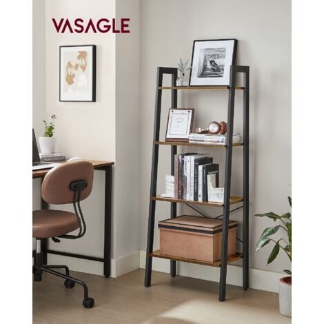VASAGLE Scaffale a Scala, Libreria a 4 Ripiani, Scaffale Portaoggetti, per Soggiorno Camera da Letto Cucina Studio, Stile Industriale, Struttura in Acciaio, Marrone Vintage e Nero LLS44X