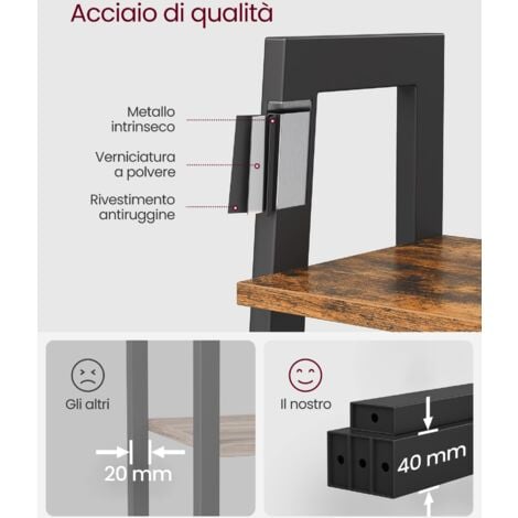 VASAGLE Scaffale a Scala, Libreria a 4 Ripiani, Scaffale Portaoggetti, per Soggiorno Camera da Letto Cucina Studio, Stile Industriale, Struttura in Acciaio, Marrone Vintage e Nero LLS44X