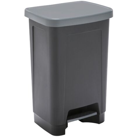 SUNDIS Step Bin, pattumiera con pedale 50L, rettangolare, in plastica riciclata, nero e antracite, per cucina, ufficio, lavanderia, garage, officina (1/3)