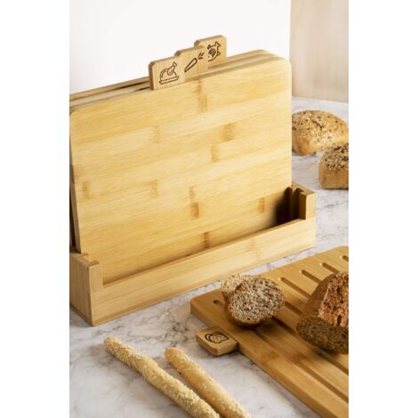 Excelsa Ecoliving Set van 4 snijplanken met houder, bamboehout, 28 x 25 cm | SNIJPLANK | Wij