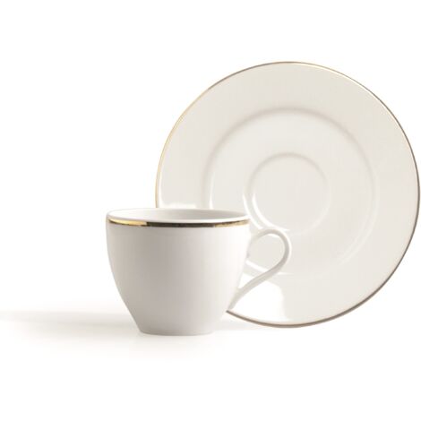 Excelsa Gold Tazza Caffe' con Piattino, Porcellana, Bianco/Bordo Oro, 12 Centimeters cm, 2 unità