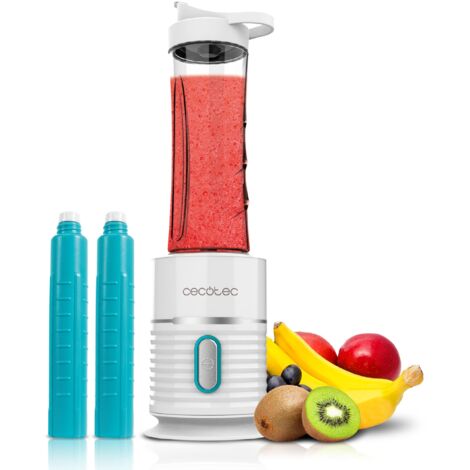 Cecotec Frullatore Portatile per Smoothies Power Titanium 500 EasyGo. 500 W, 4 lame con Rivestimento in Titanio Nero, 2 Bicchieri da 600 ml con Coperchio Antigoccia, 2 Tubi Refrigeranti