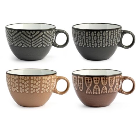 H&h set 6 tazze jumbo ethnic in stoneware assortito cc460 (1/5)