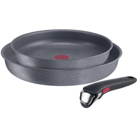 Lagostina Ingenio Mineralis Eco Set Padelle Antiaderenti in Alluminio 100% Riciclato, Adatto all’Induzione, 3 Pezzi, Batteria di Pentole con 2 Padelle Ø 24 e 28 cm e Manico Removibile