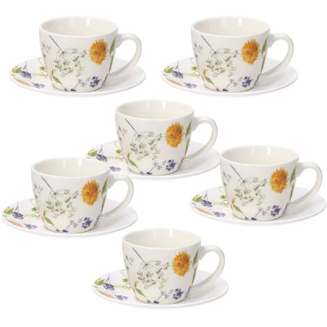 Tognana Audrey, Set 6 Tazzine Caffè con Piatto, New Bone China, Multicolore