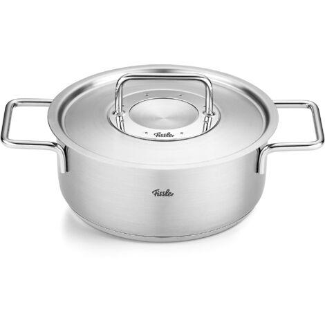 Fissler Pure Collection - Pentola per arrosto in acciaio inox (diametro 20 cm, 2,4 L) con coperchio in vetro, scala graduata interna, compatibile induzione (1/3)