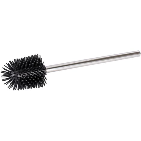 Wenko - Spazzola di ricambio con testina in silicone, spazzola per WC con testina sostituibile, effetto antiaderente, con manico in acciaio inox lucido, Ø 8,5 x 35 cm, colore: Argento/Nero (1/5)