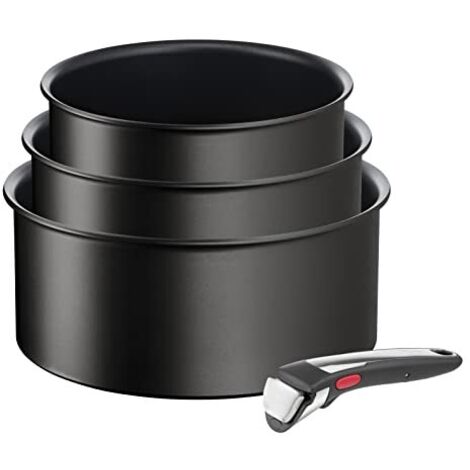 Tefal Ingenio - Set di 3 pentole + manico rimovibile, induzione, rivestimento antiaderente, impilabile, lavabile in lavastoviglie, made in Francia, Eco Resist On L7679202