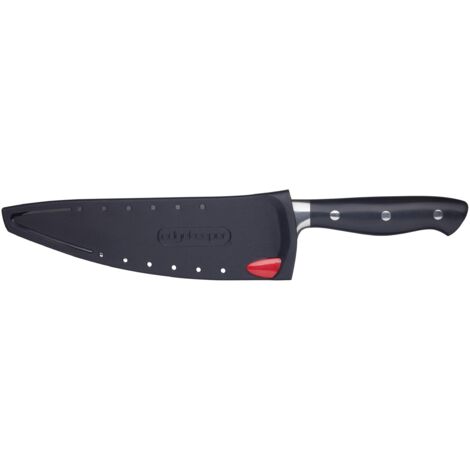 MasterClass Coltello da Chef in Acciaio Inossidabile con Fodero Affilacoltelli EdgeKeeper, 20 cm - Nero (1/5)