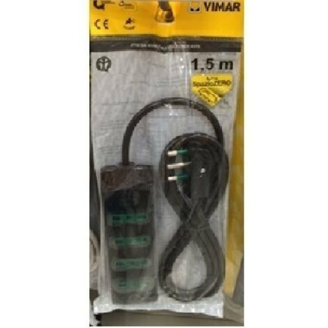 VIMAR FP00404.C Presa Multipla 4 Prese Bipasso Spina Salvaspazio 16a Con Cavo 1,5 metri, colore Nero