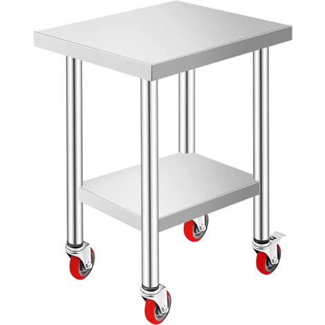 Mophorn Tavolo da Lavoro in Acciaio Inox Piano di Lavoro per Cucina 61x45x86cm Piano di Lavoro Professionale a 4 Ruote per La Preparazione di Alimenti (1/4)