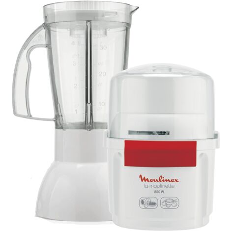Moulinex Tritatutto e frullatore La Moulinette 800 W+ frullatore a doppia lama in acciaio inossidabile da 200 g e 750 ml 1-2-3 frutti bianco/rosso