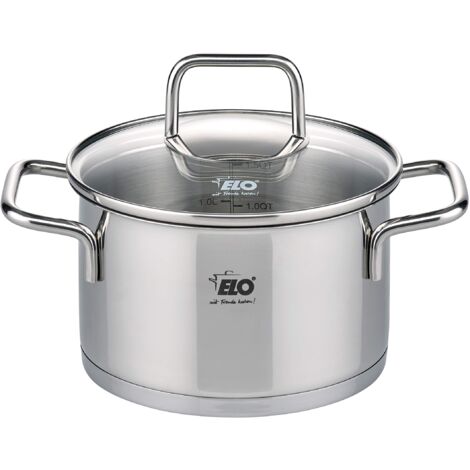 ELO 7242026 Pentola in acciaio inox a induzione, Pentola in acciaio inox, 20 cm, Pentola con coperchio in vetro, acciaio inossidabile, vetro, 20 cm (1/4)