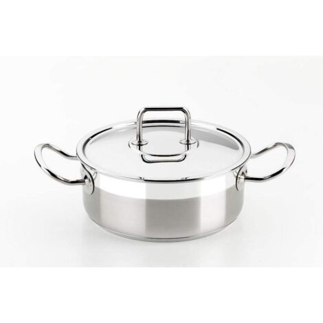 BRA, Casseruola professionale con manici e coperchio, in acciaio Inox 18/10, 16 cm (1/2)