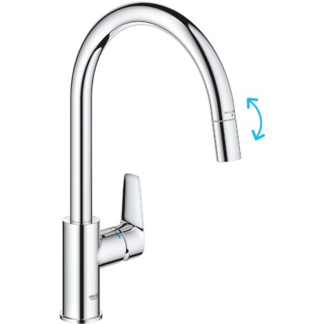 GROHE Start Edge 30553000 QuickFix - Miscelatore monocomando per lavello da cucina, con funzione estraibile (beccuccio alto a C, girevole a 360°, cartuccia in ceramica da 28 mm, code da 1/2", alta (1/3)