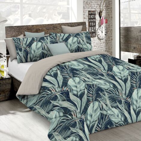 Set Copripiumino Microfibra Fashion, Lavorato in Italia - Parure Copri Piumino - Sacco Piumone 200x200 cm con Patella e Federe Cuscino, Piazza e Mezza, Tropical