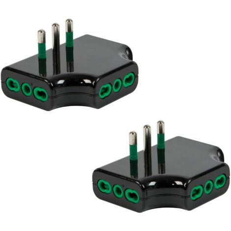 FANTON 82221-B2 Set 2 pz adattatore presa tripla piatta SALVASPAZIO - 1 spina italiana grande 10A 3 prese italiane bipasso adattatore triplo salvaspazio - NERO