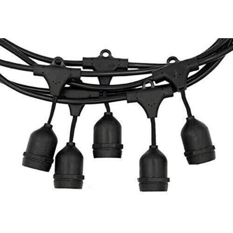 Cordoniera Luminosa Con 10 Portalampada E27, 10 Metri, IP44, Per Interni Ed Esterni, Cavo Spesso 0,5 Cm - 2