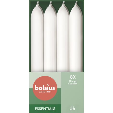 Bolsius Candele affusolate per cena – Bianco – Confezione da 8" – 17 x 2 cm – Lunga durata di 5 ore – Cera vegana naturale – senza gocciolamento – senza olio di palma (1/5)