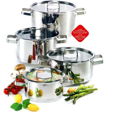 Küchenprofi SAN REMO - Set di pentole a induzione, 4 pezzi, in acciaio inox 18/8, set di pentole per tutti i piani cottura, set di pentole a induzione (1/2)