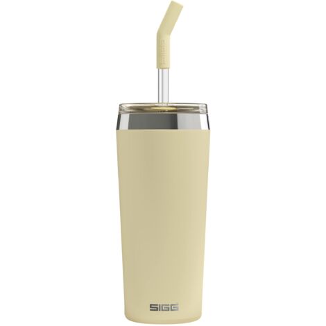 Sigg Helia Optimistic Yellow Tazza termica (0.45 L), Tazza portatile a doppia parete isolante, Tazza acciaio ermetica con cannuccia integrata, Per bevande fredde e calde (1/5)