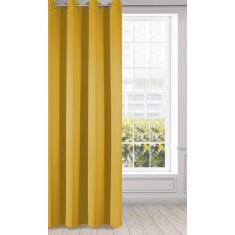 Eurofirany LOGAN Tenda Oscurante Extra Lunga - 1 Unità, Occhielli, Blocco della Luce, Oscuramento della Stanza, Camera da Letto, Soggiorno, 135x250 cm, Giallo Senape