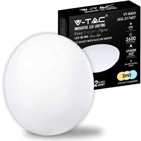V-TAC Plafoniera LED Rotonda da Soffitto 18W con Interruttore - Cambia Colore Luce Calda, Fredda, Naturale 3 in 1 - Lampada Satinata per Casa e Ufficio 1800 Lumen - IP20 - Diametro 300 mm (1/5)