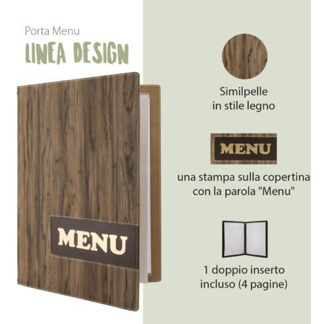 Porta Menu Personalizzabile In Ecopelle - Con Logo E Testo A Colori Per Caffè, Ristoranti E Bar - Formato A4, 8 Tasche, Colore Bordeaux/Nero
