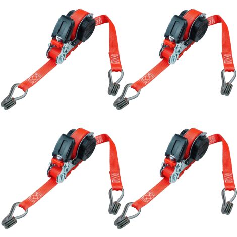 PETEX 4 cinghie a cricchetto automatiche, autoavvolgenti, 1 pezzo, 5 m x 25 mm, 350/700 daN, fino a 700 kg, rosso, doppio gancio a punta