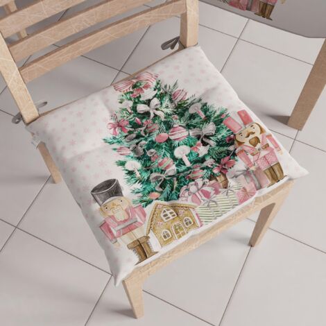 Set Da 6 Cuscini Natalizi Per Sedie In Microfibra, Con Laccetti, 40x40 Cm, 100% Made In Italy Da PETTI Artigiani Italiani