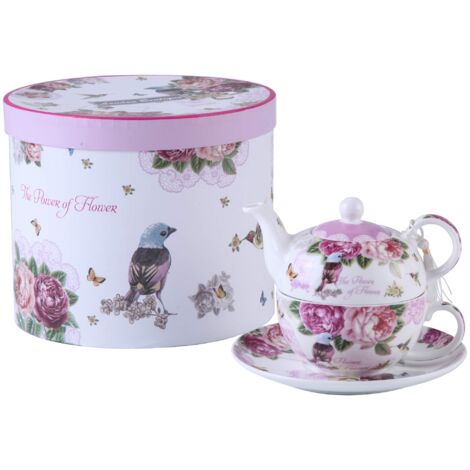 London Boutique Set di Porcellana da tè per Una Persona teiera da Una Tazza e Una Tazza piattino Stile Vintage Floreali Confezione Regalo
