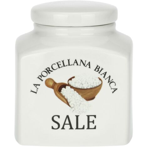 La Porcellana Bianca, Barattolo per Sale da Cucina in Porcellana Decorata, Linea Conserva, Capienza 1.1L