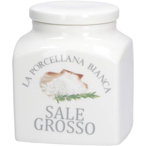 Barattolo Per Sale In Porcellana Bianca - Stile Toscano, Capienza 1.1L - Foto 7