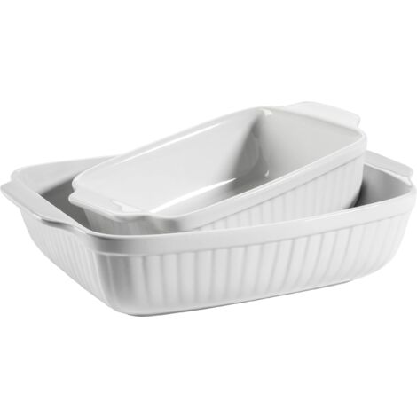 MÄSER Kitchen Time 931982 - Set di 2 pirofile, rettangolari, ideali anche per lasagne, resistenti ai graffi e al taglio, in ceramica, 33 x 24 x 8 cm, 25,5 x 16 x 7 cm, colore: Bianco (1/4)