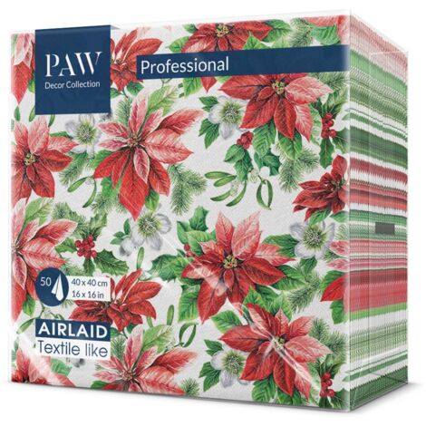 PAW - Tovaglioli Natale - Airlaid (40 x 40 cm) I 50 Pezzi I Tovaglioli Carta Airlaid I 3 Veli I Tovaglioli Airlaid - Natale, Inverno, Vacanze, Poinsettia I Glory Poinsettia (1/4)