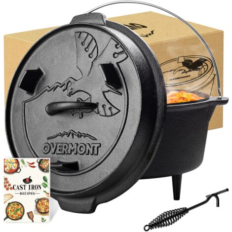 Overmont Forno Olandese in Ghisa - Pre-Stagionato Casseruola in Ghisa - Dutch Oven con Sollevatore Coperchio - Pentola per BBQ Campeggio Cucina - 6.3L Ø 29.7CM (1/5)