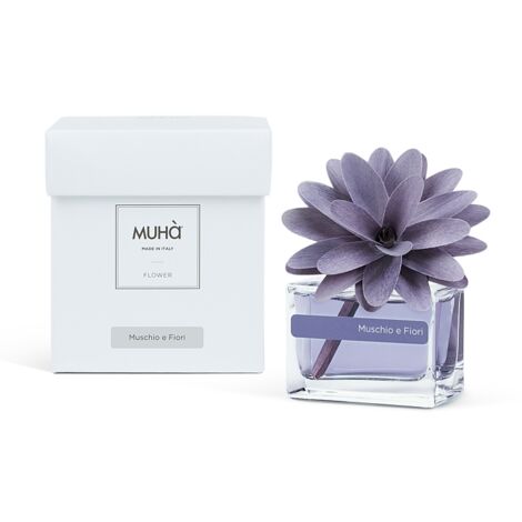 MUHA'  Profumatore per ambienti Flower Diffuser, Fragranza Muschio e Fiori, Diffusore Ambiente con Fiore in Legno di Betulla, Formato da 30 ml