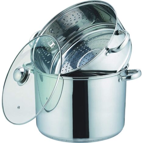 Kamberg 0008073 Couscoussiera, Vaporiera, Casseruola 3 in 1, Diametro 28 cm, 12 litri, Acciaio Inox, Coperchio in Vetro, Compatibile con Tutti i Piani Cottura, Incluso Quello a Induzione (1/3)