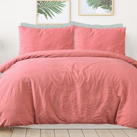 Sleepdown Set di biancheria da letto con copripiumino e federa, 100% puro cotone, tinta unita, rosa scuro, morbido e facile da pulire, per letto singolo (135 x 200 cm) (1/5)