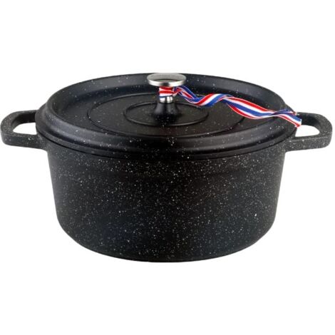 KAMBERG Cocotte, Diametro 16 cm Rotonda Nera, Fusione di Alluminio, Rivestimento Effetto Pietra, Compatibile con Tutti i Piani Cottura, Incluso Quello a Induzione, Senza PFOA (1/5)