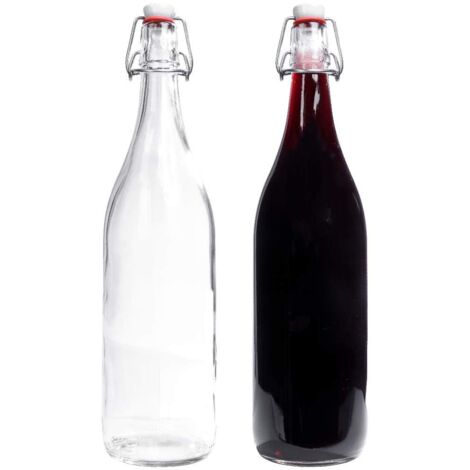 mikken 2 bottiglie di vetro da 1 litro con chiusura a leva, in porcellana, con etichette (1/5)