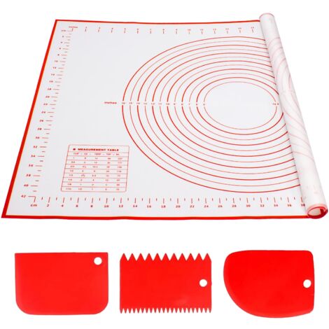 Alyvisun Spianatoia per Impastare Silicone, 70 x 50 cm Tappetini Stendipasta Antiscivolo Tappetino Silicone Riutilizzabile Cucina Accessori Per Biscotti, Impasti, Pizza (Rosso + 3 Raschietti) (1/4)