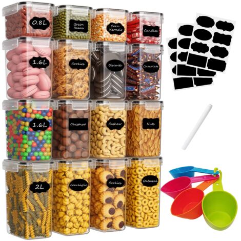 Set 4 Contenitori Per Pasta Con Coperchio Ermetico 3,2L - Organizer Plastica Per Alimenti Con Etichette, Misurini E Pennarello, Impilabili - 2
